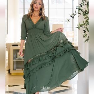Pippa Ruffle Maxi Dress Dusty Green Medium - Baltic Born